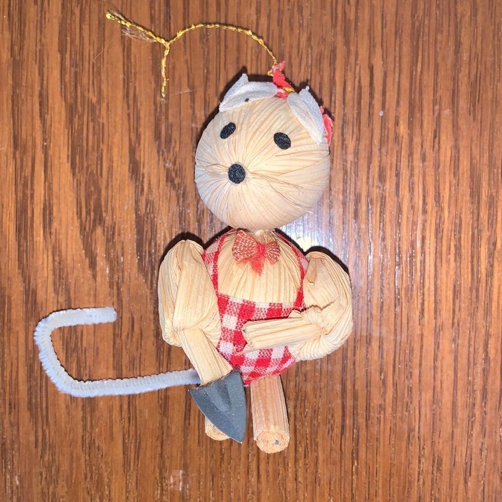 Vtg corn cob mouse Christmas tree ornament